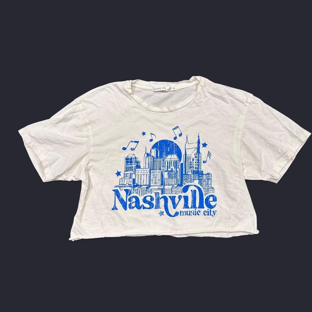 Altar-d-state Women's Nashville Music City White and Blue Crop-top S